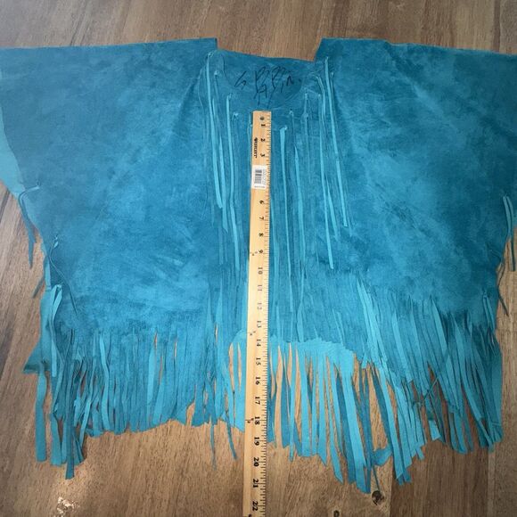 Vintage Western Teal Blue Suede Leather Fringe Shawl Cape Poncho Rodeo Hand made - Picture 12 of 16